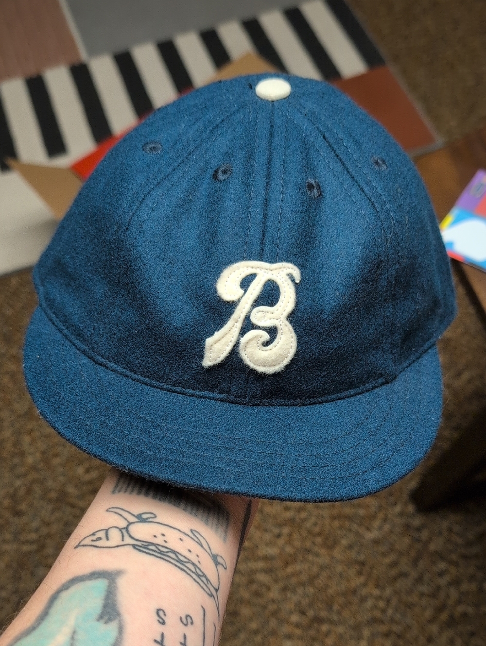 Ebbets Field Flannels Navy Wool Cap with White 'B' Patch